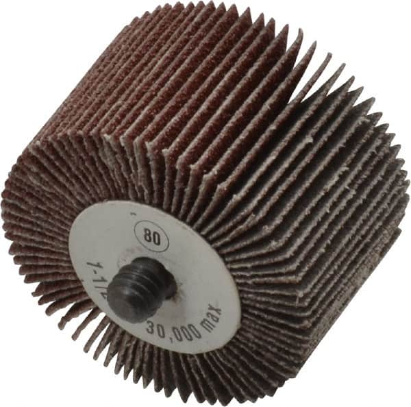 Camel Grinding Wheels - 1-1/2" Diam x 1" Face Width, Medium Aluminum Oxide Coated Mounted Flap Wheel - 1/4-20 Threaded Mount, 80 Grit, 30,000 Max RPM - Exact Tooling