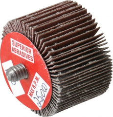Superior Abrasives - 1-1/2" Diam x 1" Face Width, Very Fine Aluminum Oxide Coated Mounted Flap Wheel - 1/4-20 Threaded Mount, 180 Grit, 30,000 Max RPM - Exact Tooling