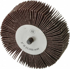 Camel Grinding Wheels - 3" Diam x 1" Face Width, Medium Aluminum Oxide Coated Mounted Flap Wheel - 1/4-20 Threaded Mount, 60 Grit, 20,000 Max RPM - Exact Tooling