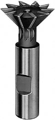 Keo - 1-7/8" Diam x 1/2" Width of Cut, 45° Included Angle, High Speed Steel Dovetail Cutter - 7/8" Shank Diam, 2-7/8" Shank Length, 3-1/4" Overall Length, Weldon Flat, Uncoated - Exact Tooling