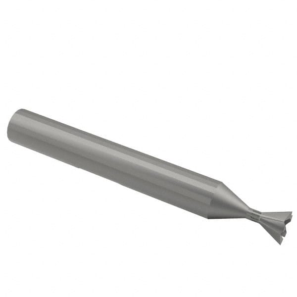 Interstate - 3/8" Diam x 3/16" Width of Cut, 45° Included Angle, High Speed Steel Dovetail Cutter - 3/8" Shank Diam, 1-15/16" Shank Length, 2-1/8" Overall Length - Exact Tooling