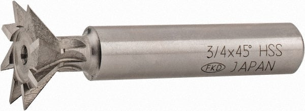 Interstate - 3/4" Diam x 5/16" Width of Cut, 45° Included Angle, High Speed Steel Dovetail Cutter - 3/8" Shank Diam, 1-13/16" Shank Length, 2-1/8" Overall Length - Exact Tooling