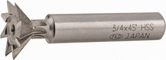 Interstate - 3/4" Diam x 5/16" Width of Cut, 45° Included Angle, High Speed Steel Dovetail Cutter - 3/8" Shank Diam, 1-13/16" Shank Length, 2-1/8" Overall Length - Exact Tooling
