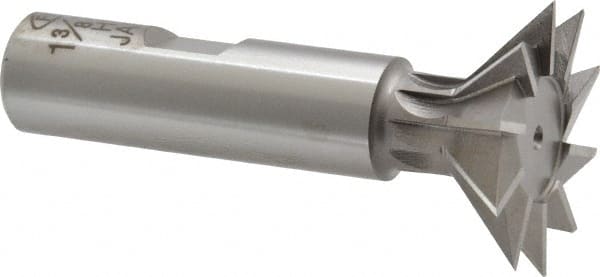 Interstate - 1-3/8" Diam x 9/16" Width of Cut, 45° Included Angle, High Speed Steel Dovetail Cutter - 5/8" Shank Diam, 2-5/16" Shank Length, 2-7/8" Overall Length - Exact Tooling