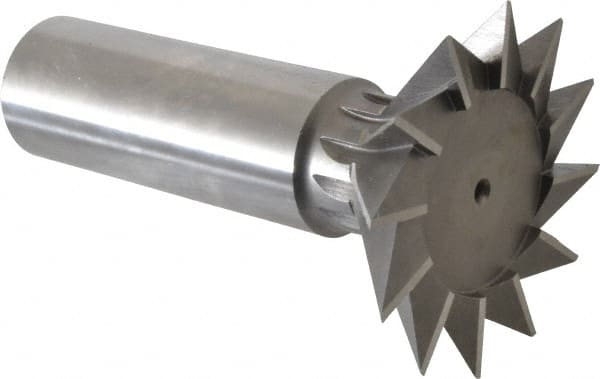 Interstate - 2-1/4" Diam x 1-1/16" Width of Cut, 45° Included Angle, High Speed Steel Dovetail Cutter - 1" Shank Diam, 2-11/16" Shank Length, 3-3/4" Overall Length - Exact Tooling