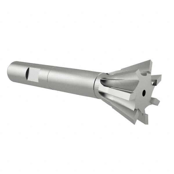 Interstate - 3/4" Diam x 5/16" Width of Cut, 60° Included Angle, High Speed Steel Dovetail Cutter - 3/8" Shank Diam, 2-1/8" Overall Length, Uncoated - Exact Tooling
