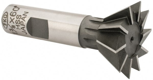 Interstate - 1-3/8" Diam x 9/16" Width of Cut, 60° Included Angle, High Speed Steel Dovetail Cutter - 5/8" Shank Diam, 2-7/8" Overall Length, Uncoated - Exact Tooling
