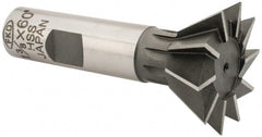 Interstate - 1-3/8" Diam x 9/16" Width of Cut, 60° Included Angle, High Speed Steel Dovetail Cutter - 5/8" Shank Diam, 2-7/8" Overall Length, Uncoated - Exact Tooling