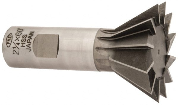 Interstate - 2-1/4" Diam x 1-1/16" Width of Cut, 60° Included Angle, High Speed Steel Dovetail Cutter - 1" Shank Diam, 3-3/4" Overall Length, Uncoated - Exact Tooling