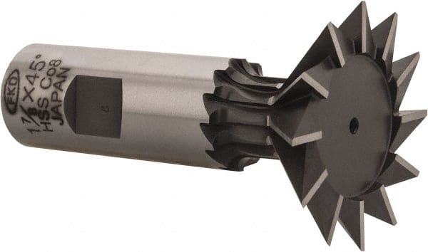 Interstate - 1-7/8" Diam x 13/16" Width of Cut, 45° Included Angle, Cobalt Dovetail Cutter - 7/8" Shank Diam, 2-7/16" Shank Length, 3-1/4" Overall Length - Exact Tooling