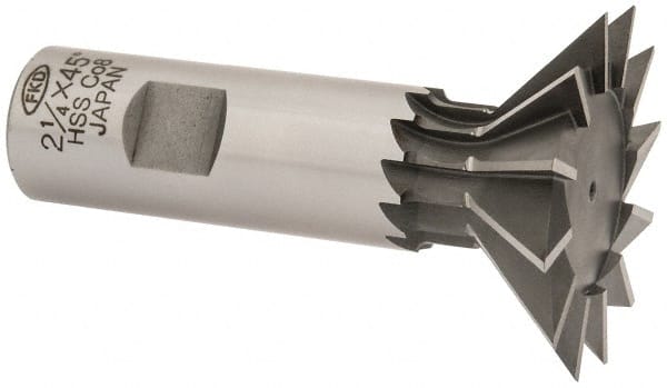 Interstate - 2-1/4" Diam x 1-1/16" Width of Cut, 45° Included Angle, Cobalt Dovetail Cutter - 1" Shank Diam, 2-11/16" Shank Length, 3-3/4" Overall Length - Exact Tooling