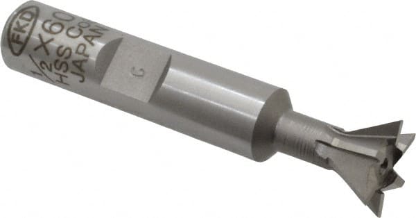 Interstate - 1/2" Diam x 7/32" Width of Cut, 60° Included Angle, Cobalt Dovetail Cutter - 3/8" Shank Diam, 2-1/8" Overall Length, Uncoated - Exact Tooling