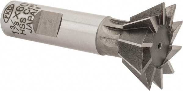 Interstate - 1-3/8" Diam x 9/16" Width of Cut, 60° Included Angle, Cobalt Dovetail Cutter - 5/8" Shank Diam, 2-7/8" Overall Length, Uncoated - Exact Tooling
