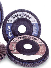 Weiler - 120 Grit, 7" Disc Diam, 5/8-11 Center Hole, Type 27 Aluminum Oxide Flap Disc - 8,600 Max RPM, Phenolic Backing, Arbor Attaching System, Coated - Exact Tooling