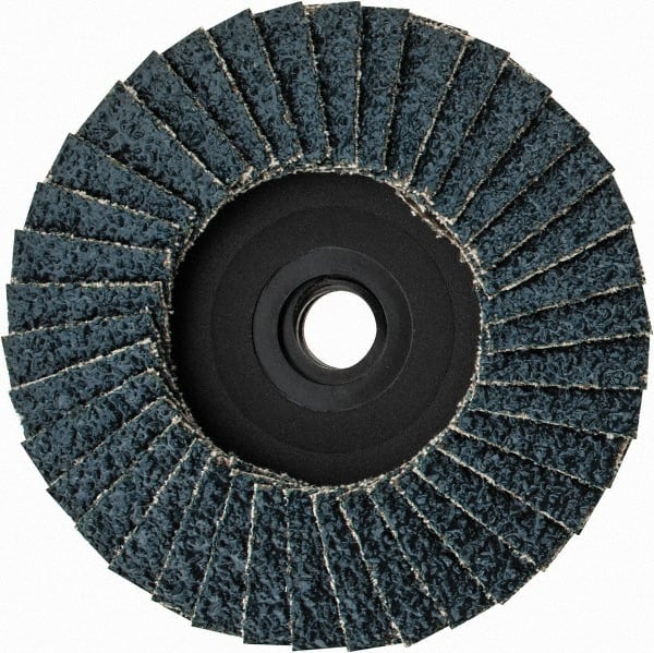 Weiler - 36 Grit, 3" Disc Diam, Type 29 Zirconia Alumina Flap Disc - 20,000 Max RPM, Plastic Backing, Quick Change Type S Attaching System, Coated - Exact Tooling