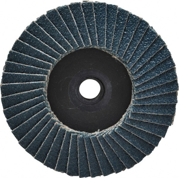 Weiler - 60 Grit, 3" Disc Diam, Type 29 Zirconia Alumina Flap Disc - 20,000 Max RPM, Plastic Backing, Quick Change Type S Attaching System, Coated - Exact Tooling