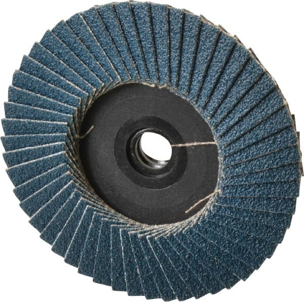 Weiler - 80 Grit, 3" Disc Diam, Type 29 Zirconia Alumina Flap Disc - 20,000 Max RPM, Plastic Backing, Quick Change Type S Attaching System, Coated - Exact Tooling