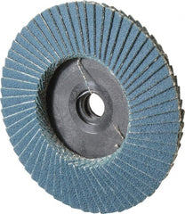 Weiler - 120 Grit, 3" Disc Diam, Type 29 Zirconia Alumina Flap Disc - 20,000 Max RPM, Plastic Backing, Quick Change Type S Attaching System, Coated - Exact Tooling
