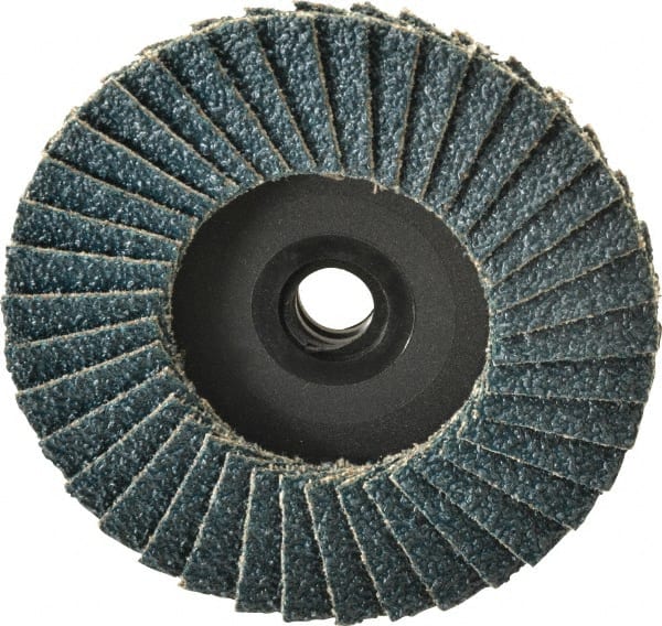 Weiler - 40 Grit, 3" Disc Diam, Type 27 Zirconia Alumina Flap Disc - 20,000 Max RPM, Plastic Backing, Quick Change Type S Attaching System, Coated - Exact Tooling