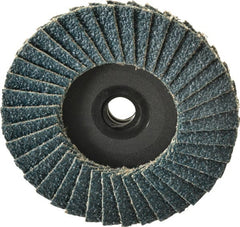 Weiler - 40 Grit, 3" Disc Diam, Type 27 Zirconia Alumina Flap Disc - 20,000 Max RPM, Plastic Backing, Quick Change Type S Attaching System, Coated - Exact Tooling