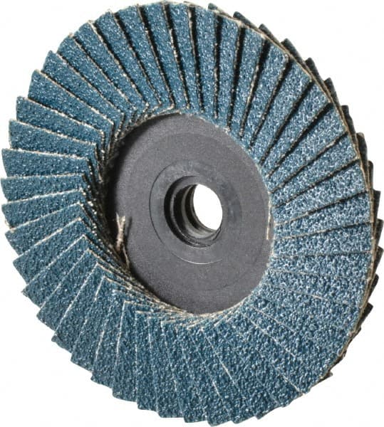 Weiler - 60 Grit, 3" Disc Diam, Type 27 Zirconia Alumina Flap Disc - 20,000 Max RPM, Plastic Backing, Quick Change Type S Attaching System, Coated - Exact Tooling