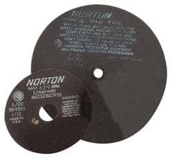 Norton - 10" Aluminum Oxide Cutoff Wheel - 0.063" Thick, 1-1/4" Arbor, 4,585 Max RPM, Use with Stationary Tools - Exact Tooling