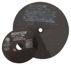 Norton - 13-3/4" Aluminum Oxide Cutoff Wheel - 0.098" Thick, 1-1/4" Arbor, 3,300 Max RPM, Use with Stationary Tools - Exact Tooling
