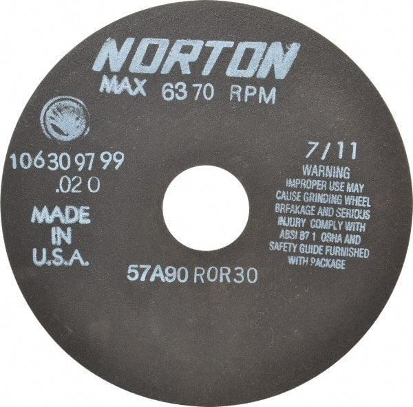 Norton - 6" 90 Grit Aluminum Oxide Cutoff Wheel - 0.02" Thick, 1-1/4" Arbor, 6,370 Max RPM, Use with Stationary Tools - Exact Tooling
