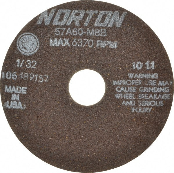 Norton - 6" 60 Grit Aluminum Oxide Cutoff Wheel - 1/32" Thick, 1-1/4" Arbor, 6,370 Max RPM, Use with Stationary Tools - Exact Tooling