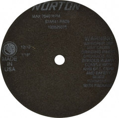 Norton - 6" 54 Grit Aluminum Oxide Cutoff Wheel - 1/16" Thick, 1/2" Arbor, 7,640 Max RPM, Use with Stationary Tools - Exact Tooling