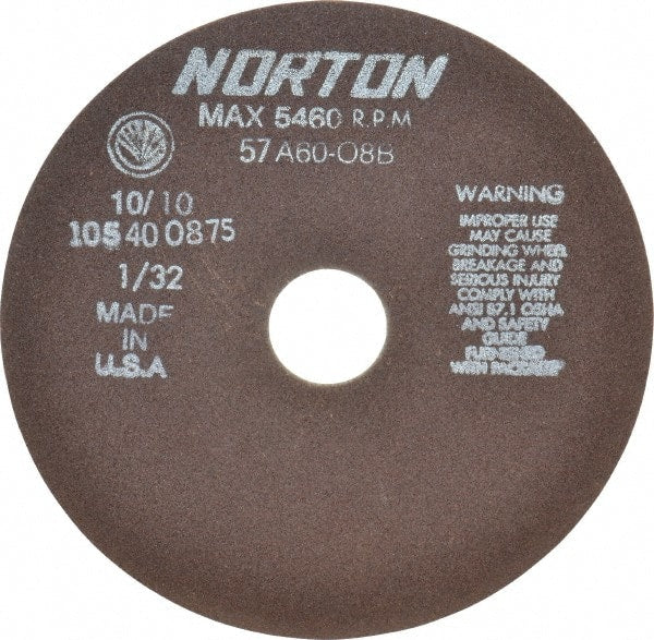 Norton - 7" 60 Grit Aluminum Oxide Cutoff Wheel - 1/32" Thick, 1-1/4" Arbor, 5,460 Max RPM, Use with Stationary Tools - Exact Tooling