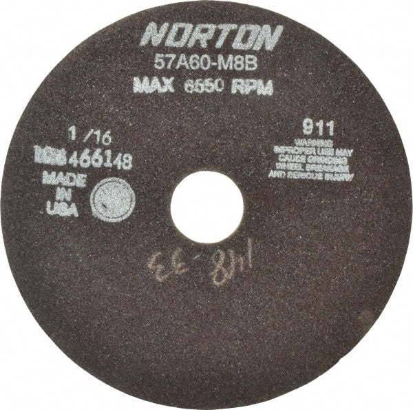 Norton - 7" 46 Grit Aluminum Oxide Cutoff Wheel - 1/16" Thick, 1-1/4" Arbor, 6,550 Max RPM, Use with Stationary Tools - Exact Tooling