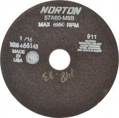 Norton - 7" 46 Grit Aluminum Oxide Cutoff Wheel - 1/16" Thick, 1-1/4" Arbor, 6,550 Max RPM, Use with Stationary Tools - Exact Tooling