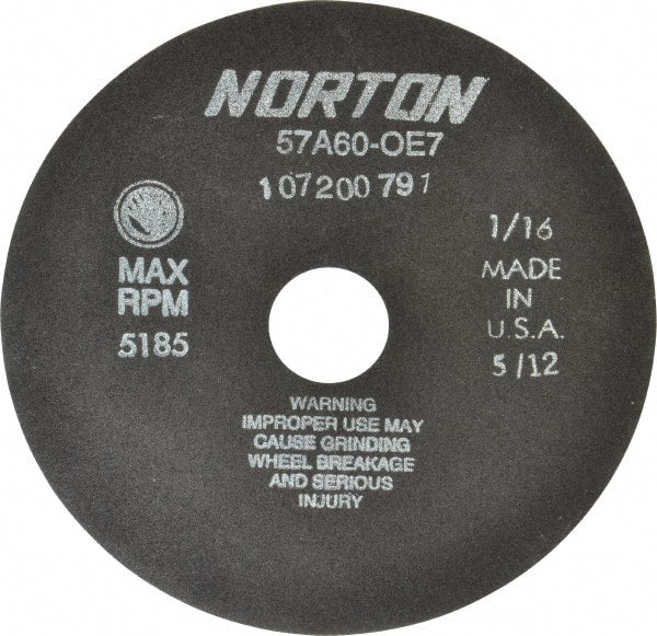 Norton - 7" 60 Grit Aluminum Oxide Cutoff Wheel - 1/16" Thick, 1-1/4" Arbor, 5,185 Max RPM, Use with Stationary Tools - Exact Tooling