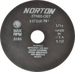 Norton - 7" 60 Grit Aluminum Oxide Cutoff Wheel - 1/16" Thick, 1-1/4" Arbor, 5,185 Max RPM, Use with Stationary Tools - Exact Tooling