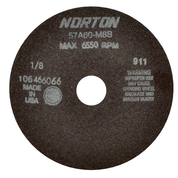 Norton - 7" 60 Grit Aluminum Oxide Cutoff Wheel - 1/8" Thick, 1-1/4" Arbor, 6,550 Max RPM, Use with Stationary Tools - Exact Tooling