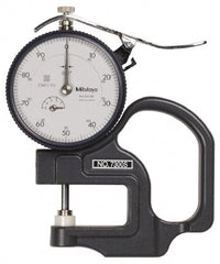 Mitutoyo - 0 to 1/2 Inch Measurement, 0.001 Inch Graduation, 1.1811 Inch Throat Depth, Dial Thickness Gage - 0.001 Inch Accuracy, 1.4 N Force, 2 Inch Dial Diameter - Exact Tooling