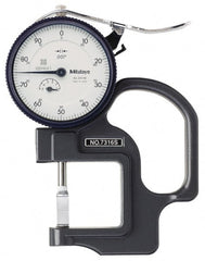 Mitutoyo - 0 to 1/2 Inch Measurement, 0.001 Inch Graduation, 1.1811 Inch Throat Depth, Dial Thickness Gage - 0.001 Inch Accuracy, 1.4 N Force, 2 Inch Dial Diameter - Exact Tooling