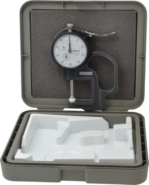 Mitutoyo - 0 to 1 Inch Measurement, 0.001 Inch Graduation, 1.1811 Inch Throat Depth, Dial Thickness Gage - 0.002 Inch Accuracy, 2 N Force, 2 Inch Dial Diameter - Exact Tooling