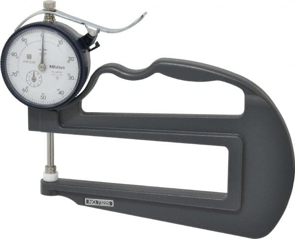 Mitutoyo - 0 to 1 Inch Measurement, 0.001 Inch Graduation, 4.7244 Inch Throat Depth, Dial Thickness Gage - 0.002 Inch Accuracy, 2 N Force, 2 Inch Dial Diameter - Exact Tooling