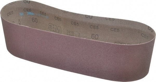 3M - 4" Wide x 36" OAL, 60 Grit, Aluminum Oxide Abrasive Belt - Aluminum Oxide, Medium, Coated, X Weighted Cloth Backing, Series 341D - Exact Tooling