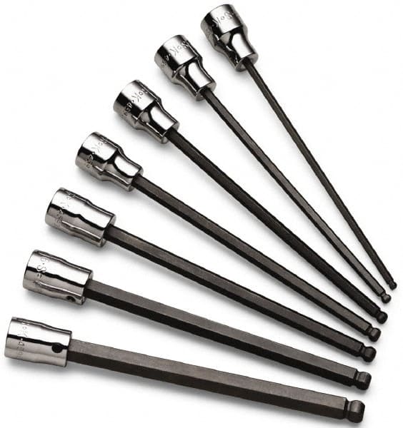 SK - 7 Piece 3/8" Drive Inch/Metric Ball Hex Bit Socket Set - 1/8 to 3/8" Hex - Exact Tooling
