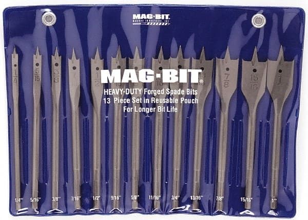 Mag-Bit - 1/4 to 1", 130° Point, Bright Finish, Carbon Steel Spade Drill Bit Set - Exact Tooling