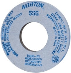Norton - 12" Diam x 5" Hole x 1" Thick, J Hardness, 46 Grit Surface Grinding Wheel - Ceramic, Type 1, Coarse Grade, 2,070 Max RPM, Vitrified Bond, No Recess - Exact Tooling