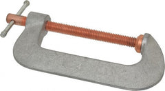 Made in USA - Light-Duty 4" Max Opening, 2" Throat Depth, Aluminum Alloy Standard C-Clamp - 1,500 Lb Capacity, 0" Min Opening, Standard Throat Depth - Exact Tooling