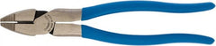 Channellock - 9" OAL, 1-17/32" Jaw Length x 1-5/16" Jaw Width, Linesman's Pliers - Standard Jaw, Rounded Nose Head, Plastic Dipped Handles - Exact Tooling