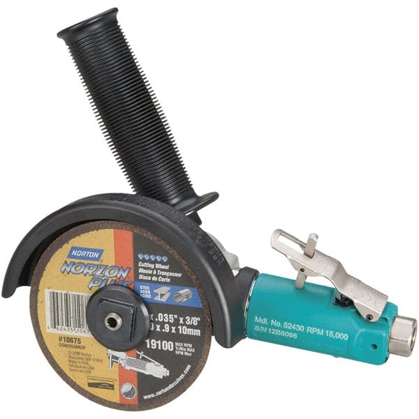 Dynabrade - 4" Wheel Diam, 15,000 RPM, Pneumatic Cutoff & Cutoff-Grinder Tool - Right Angle Handle, 1/4 NPT Inlet - Exact Tooling