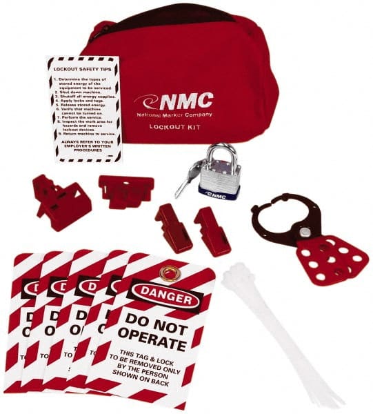 NMC - 20 Piece Electrical Lockout Kit - Keyed Differently, Comes in Pouch - Exact Tooling