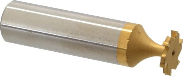 Made in USA - 1/2" Diam x 1/16" Face Width, Carbide-Tipped, 6 Teeth, Shank Connection Woodruff Keyseat Cutter - TiN Finish, 2-1/16" OAL x 1/2" Shank, Straight Teeth, ANSI 204, Old Standard 1 - Exact Tooling