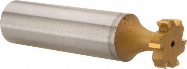 Made in USA - 1/2" Diam x 1/8" Face Width, Carbide-Tipped, 6 Teeth, Shank Connection Woodruff Keyseat Cutter - TiN Finish, 2-1/8" OAL x 1/2" Shank, Straight Teeth, ANSI 404, Old Standard 3 - Exact Tooling